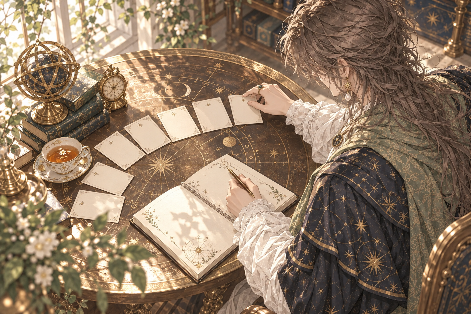 手帳を開き、一週間の予定を考えるザレノアのイラスト